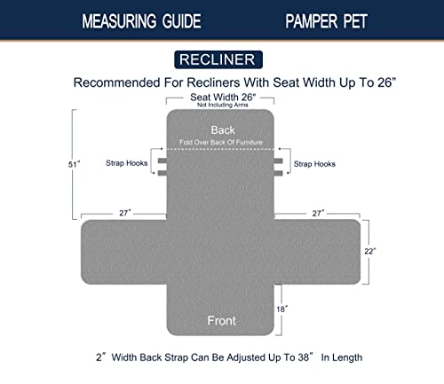 Brilliant Sunshine Pink Rose and Grey Toile Couch Recliner Cover, Patchwork Design, Sofa Cover for Dogs, Slip Resistant Furniture Protector with Strap, Washable Slipcover for Kids and Pets (26" seat)