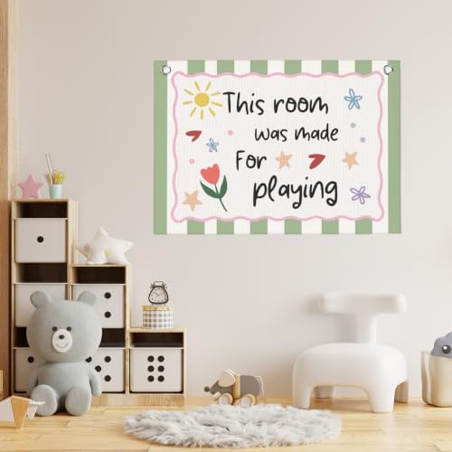 Kids Playroom Decor Banner Sage Green Play Room Wall Decor 30"x20" | This Room Was Made for Playing Nursery Playroom Toddler Toy Room Bedroom Decor