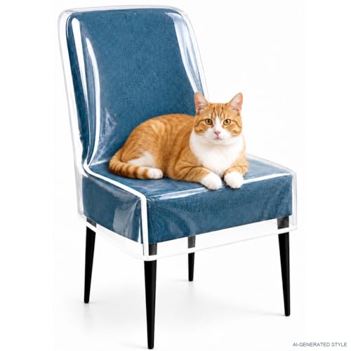 2 Pack Clear Plastic Dining Chair Covers, Waterproof Dining Chair Protectors with Backrest, PE Chair Seat Covers for Kitchen, Dining Room, Kids Messes, Pet Hair, Cat Claws, Fits 21" x 18" Seat