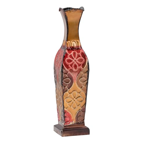 Elements Harlequin Embossed Decorative Metal Vase, Home Decor for Dried Flower and Artificial Floral Arrangements, Living Room, Bedroom, Table Centerpiece, 17-Inch