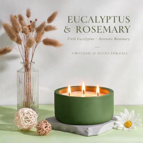 Viyffo 20oz Large Fall Decorative Candle - Eucalyptus & Rosemary, 3 Wick Non Toxic Soy Candle for Women & Men, Matte Green Ceramic Jar, Luxury Home Fragrance, Elegant Room Decor & Premium Holiday Gift