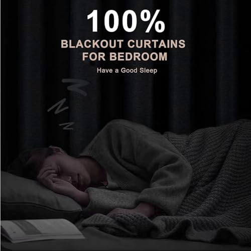 INOVADAY 100% Blackout Curtains 84 Inches Long 2 Panels Set, Back Tab/Rod Pocket Linen Blackout Curtains for Bedroom, Thermal Insulated Window Drapes - Cream, W50 X L84