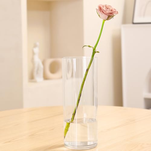 Flower Vase Acrylic Cylinder,7.86" Tall Clear Vase for Centerpieces,Wedding Decorative,Home Décor, Non Breakable Plastic, 3.94" x 7.86" Tall Round - Clear