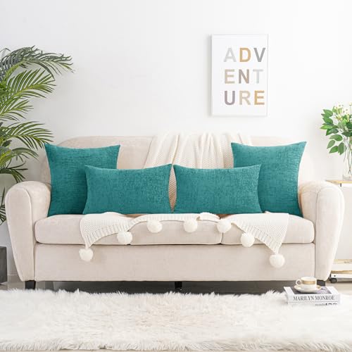 HWY 50 Throw Pillow Cover 20x20 Inch Soft Chenille Teal Pack of 2