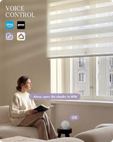 Graywind Motorized Zebra Blinds for Windows, Blackout Smart Blinds with Remote Control, Dual Layer Custom Zebra Shades Work with Alexa, Google Home, Apple Homekit, Classic White