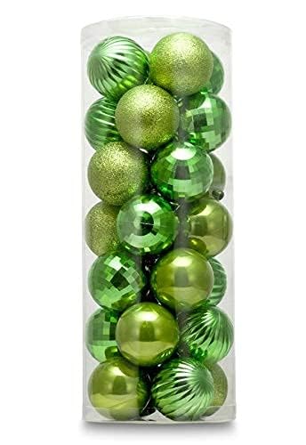 Small Size 28ct shatterproof Christmas Ball Ornaments in 4 Classic finishes for Christmas Tree Decoration (Lime Green, 1.57“ Mini Size)