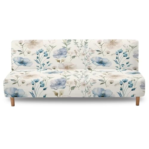 Blue Watercolor Floral Futon Covers Slipcover Full Size Soft Futon Sofa Slipcover Simple Modern Style Long Couch Slip Covers Non Slip Home Decor