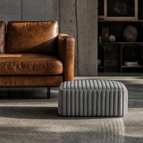 Stuffed Pouf Ottoman Soft Touch Poufs with Foam Chunk Filling Furry and Fluffy Detachable Pouf Foot Stool Storage Ottoman Floor Poufs Foot Rest for Living Room (Gray A, Square)
