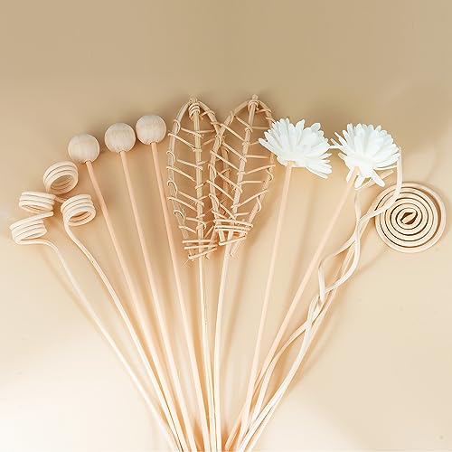 Reed Diffuser Stick,WUTAOBON 12Pcs 10Inch Natural Rattan Flower Reed Fragrance Diffuser Set, Fragrance Diffuser Replacement Rattan Sticks Home Decor (Primary Color)