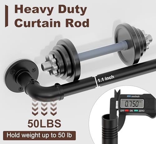 Curtain Rods for Windows 120 to 170, Heavy Duty Industrial Curtain Rods, Black Wrap Around Outdoor Curtains Rod,1 Inch Adjustable Drapery Rod 144-170"