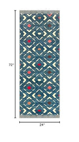Washable Runner Rug 2x6 ft Hallway Runners, Teal/Blue