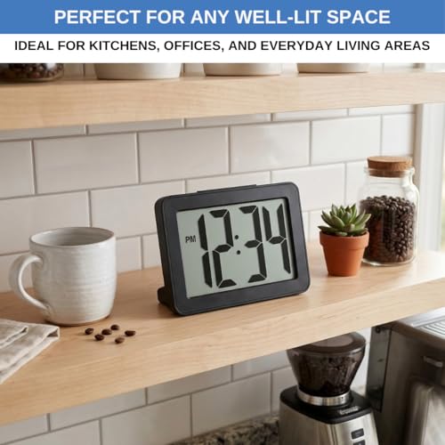 Digital Clock Large Display Battery Operated | Easy Read 2.5" LCD Alarm Clock with On Demand Backlight, 12/24 Hour, Small Desk Clock for Office Kitchen Bedroom