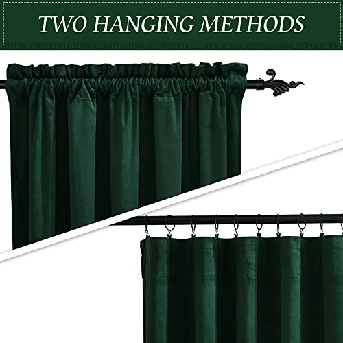 RYB HOME Green Velvet Blackout Curtains for Bedroom, Thermal Insulating Privacy Sunlight UV Heat Blocking Rod Pocket Soft Drapes for Living Room Dining Room, 52" W x 84" L, 2 Panels