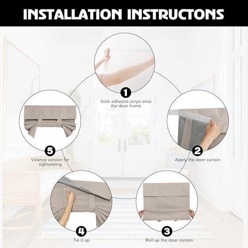 RYB HOME Linen Door Curtain 100% Blackout French Door Curtain for Glass Window, Fully Light Blocking Privacy Window Drapes Lightweight Tie up Shade, W 26 x L 69, Sand, 1 Panel