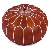 Marrakesh Gallery Genuine Leather Round Pouf Cover - Handmade Moroccan Ottoman Footstool, Unstuffed Footrest - Boho Decor - Bohemian Living Room, Bedroom, Kids Room - Housewarming Gift & Wedding