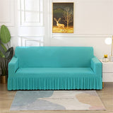 Armless Futon Slipcover with Ruffle Skirt Solid Color Milk Silk Futon Couch Cover Stretch Futon Sofa Bed Cover -Blue-2 Seater (145-185cm