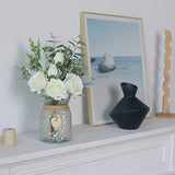 Faux Flowers with Vase,Artificial Silk Roses in Vase, Fake Plant Eucalyptus Flower Arrangement for Home Office Farmhouse Bathroom Dining Table Centerpiece Decorations Coffee Table Decor (White)
