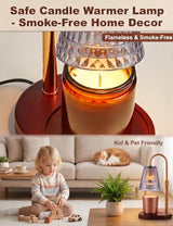 Candle Warmer Lamp with Timer & Dimmer, Adjustable Light Smoky Grey Glass Candle Warmer for Jar Candles, Home Gifts, Brass Electric Wax Melt Warmer with 4 Bulbs (2 Pack)