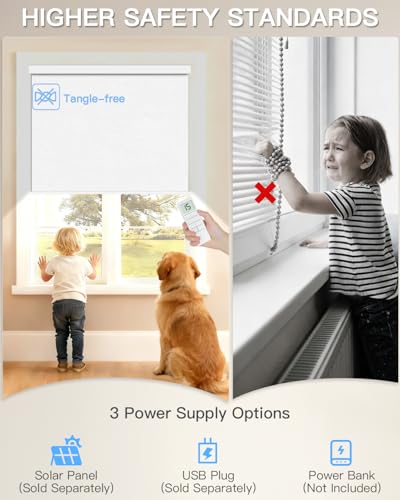 Tokblind Motorized Roller Shade with Remote Control, Blackout Electric Shade for Windows Compatible with Alexa Google via Hub, Rechargeable Smart Window Blind for Home Office (Pure White)