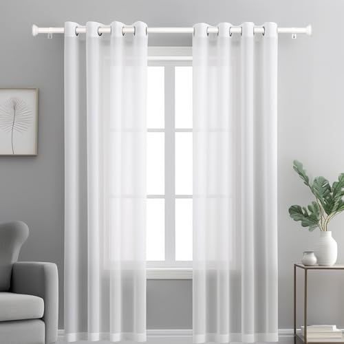 SIMEWIN Heavy Duty White Curtain Rods for Windows 48 to 84 Inches, White 1" Adjustable Curtain Rods with Diamond Finials for Bedroom, Living Room, Patio, Kitchen