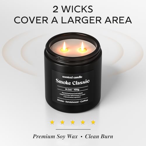 CHILLFLAME Candles for Men, 14.1 oz Scented Candles for Home, 2 Wicks Blended Scents Birthday Candles Gifts for Men, Teacher, Boyfriend (Smoke+Sandalwood+Coffee)