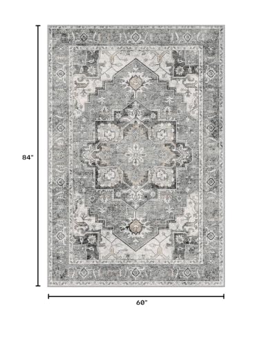 LIVELYGLOW 5x7 Retro Vintage Area Rug, Non-Slip Carpet, Gray Vintage