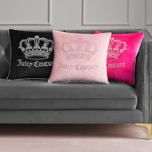 Juicy Couture Square 1-Piece Living Room and Bedroom Décor, Premium Throw Pillow, 20"x20", Black Rhinestone Crown