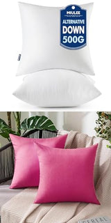 MIULEE Pack of 2 18x18 Inch Pillows Inserts 100% Virgin Microfiber Filling Throw Pillows and Outdoor Solid Waterproof Throw Pillow Covers Hot Pink
