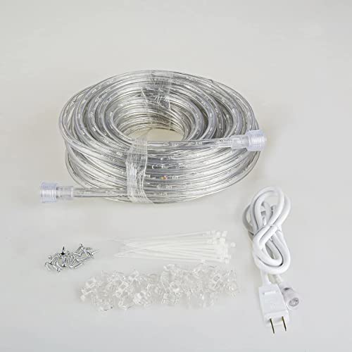 50ft/15m Plug in LED Rope Lights, 540 Daylight White LEDs, 110V, Waterproof,Connectable, Power Socket Connector Fuse Holder, Indoor/Outdoor Use, Ideal for Backyards, Decorative Lighting