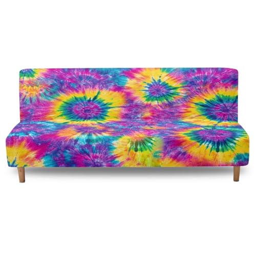 Rainbow Tie Dye Print Stretch Armless Futon Cover Sofa Couch Slipcovers Folding Armless Sofa Bed Slipcovers Furniture Protector Machine Washable