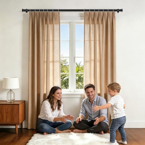 TONIAL Curtain Rod 32 to 58 Inch(2.6-4.8ft), Telescoping Splicing 3/4 Drapery Rods for Windows 20 to 53 Inch(1.7-4.4ft), Decorative Single Rod with Small Cap Finial, Black