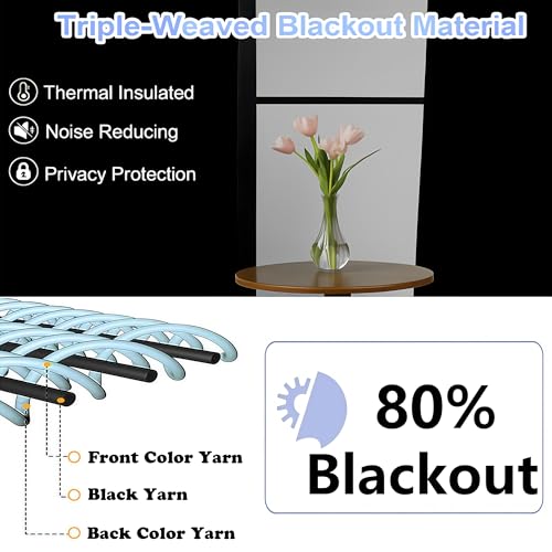 Simplebrand Halloween Black Blackout Curtains for Bedroom 63 Inch Length 2 Panels Set, Grommet Solid Thermal Insulated Black Out Curtains, Room Darkening Energy Saving Window Drapes, W40 x L63