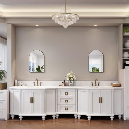 FORBATH Arched Bathroom Mirror 16x24 Inch, Black Bathroom Mirror Wall Mounted Modern Aluminum Alloy Frame Arch Mirror for Bedroom Living Room Entryway, Hanging or Leaning Against Wall