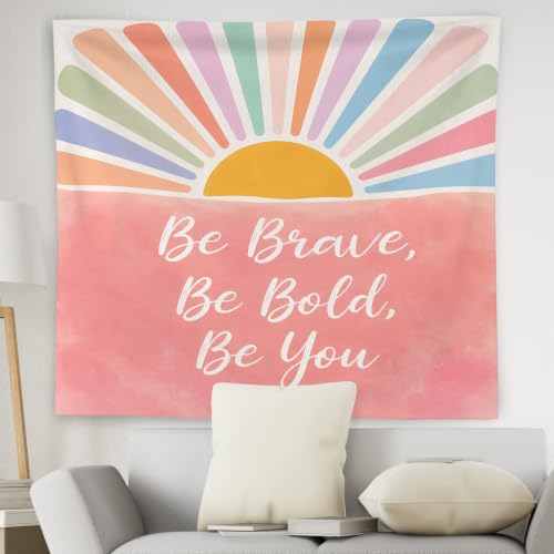 WNAGT Boho Sunshine Motivational Tapestry Wall Hanging 50x60 Inch | Positive Affirmation Be Brave Bold Be You Wall Tapestry for Kids Room Nursery Classroom Home Office Decor
