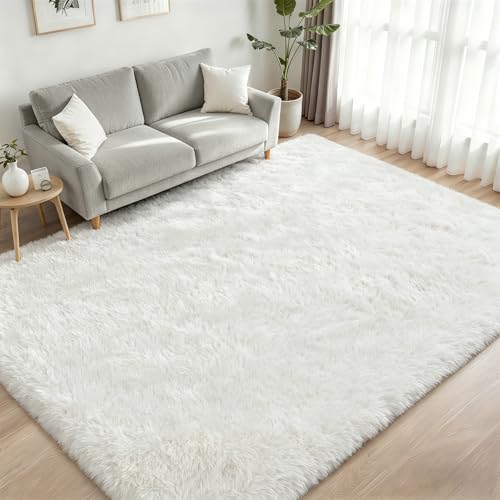 Area Rug Living Room Bedroom: 4x6 Fluffy Plush Shag Carpet Ivory