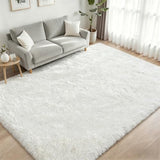 Area Rug Living Room Bedroom: 4x6 Fluffy Plush Shag Carpet Ivory