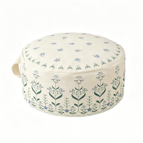 Unstuffed Round Pouf Cover, 18in Boho Ottoman, Floral Decor