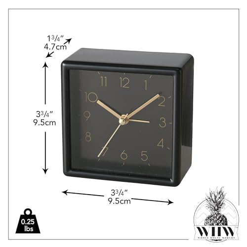 WHW Whole House Worlds Mid-Century Modern Alarm Clock | Quartz Movement, Black, Gold Accents, Square, 1 AA Battery (Not Included) 3.75"