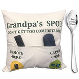 ZUYUROU Grandpa Gifts,2-Pocket Grandpa’s Spot Throw Pillow Covers 18x18 Inch + Engraved Spoon, Fathers Day Birthday Christmas Thanksgiving Day Gifts for Papa, Granddad