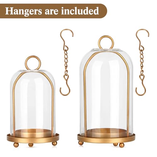 Vintage Brass Metal Candle Lantern with Thick Glass Dome Set of 2