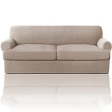 PrinceDeco T Cushion Sofa Slipcover 3 Pieces Sofa Covers for T Cushion Couch Soft Couch Covers Sofa Slip Cover Furniture Covers with 2 Individual T Shape Seat Covers Width Up to 88", Sand