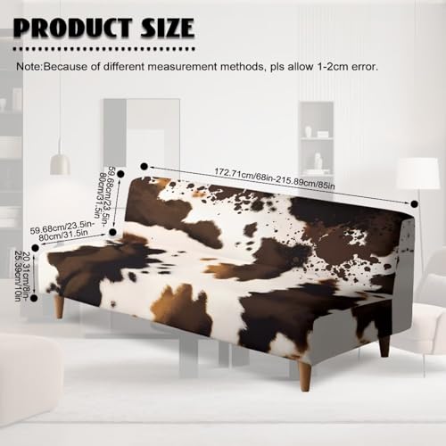 Brown Cow Print Futon Cover with Elastic Bottom,Soft Couch Cover Stretch Futon Slipcover Armless Futon Bed Cover Furniture Cover for Living Room Home Decoration
