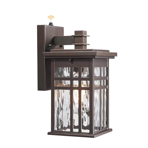 Dusk to Dawn Outdoor Lighting, HWH Outdoor Wall Lights Exterior Wall Lantern Light Waterproof, Oil-Rubbed-Bronze Finish with Water Ripple Glass, 5HD27B-PC ORB-WP