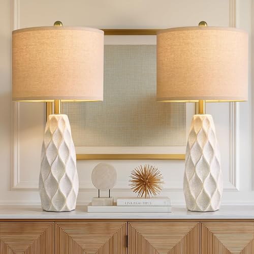 27.5" Ceramic Table Lamps for Living Room Bedroom Lamps Set of 2 Modern Boho Bedside Lamps Night Stands Farmhouse Vintage Large Nightstand Lamp Reading Light Home Office Dorm Desk Deco Gifts, White