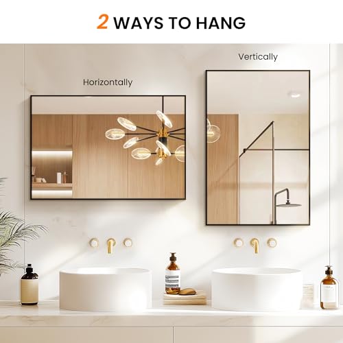 TRAHOME Bathroom Vanity Mirror for Wall, 2 Pack 36" x 24" Metal Framed Rectangular Bathroom Wall Mirror for Over Sink, HD Shatterproof Glass, Hangs Horizontally or Vertically(Black)