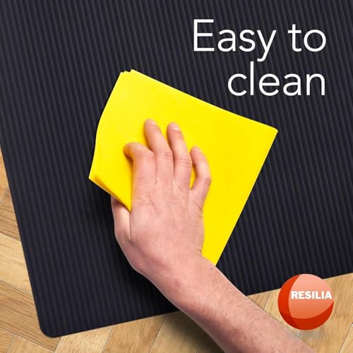 RESILIA Black Plastic Floor Runner - Embossed Wide Rib Waterproof Vinyl, Heavy Duty Protector Mat for Indoor Hardwood, Hard Floors, Garage, Entryway, Kitchen, & Outdoor Use, 15" x 48", Made in USA
