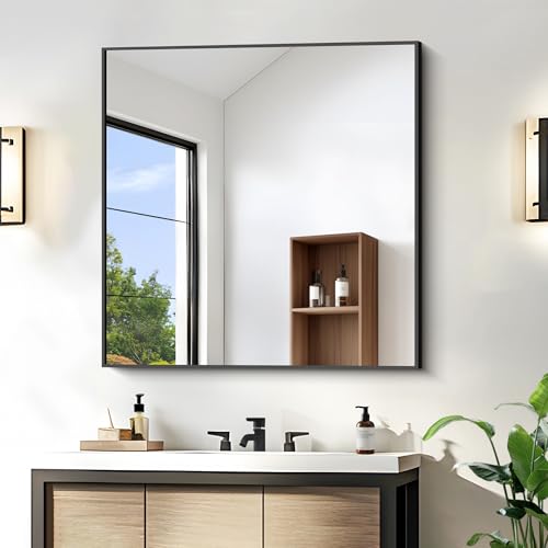 KOCUUY Bathroom Mirror,30x30 Square Black Mirror with Aluminum Metal Frame,Black Vanity Wall Mirror Modern Home Decor for Bathroom, Living Room, Farmhouse and Entryway