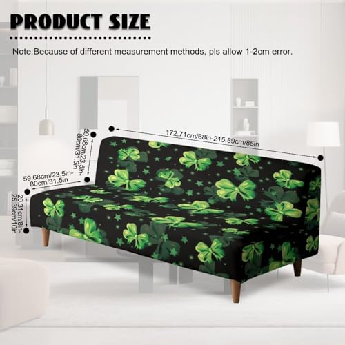 St Patrick's Day Green Leaf Armless Sofa Couch Bed Slipcovers with Elastic Bands Furniture Protector Stretchy Futon Covers Fit for Kids and Pets