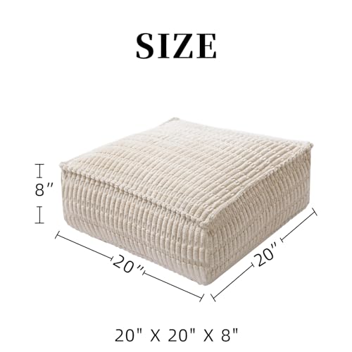 Square Ottoman Pouf Cover Unstuffed Storage Bean Bag, Beige