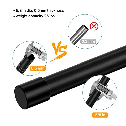 Curtain Rods for Windows 28 to 48 inch, Black Curtain Rod 2 Pack, 5/8" Diameter Metal Curtain Rod Set of 2 with Brackets, Splicing Adjustable Curtain Rod for Bedroom, Living Room, Kitchen, Black